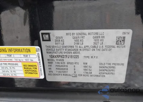2015 GMC Acadia Sle-2 from USA, damaged, VIN 1GKKRPKD7FJ181225